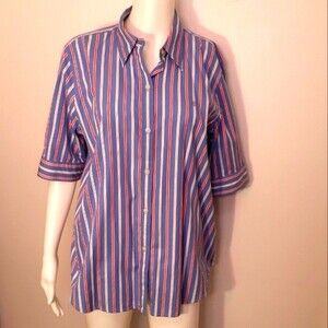 Lauren Ralph Lauren blue striped cotton shirt XL tunic top career summer office